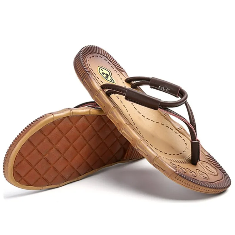 

Summer Beach Men Flip Flops Cow Leather Slippers Male Flats Sandals outdoor Rubber Thong Beach Shoes Men Leather Brand New