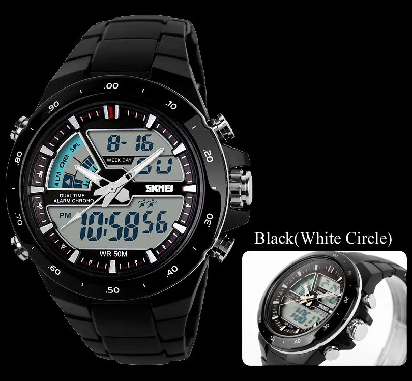 Женские спортивные часы водонепроницаемые Модные Повседневные кварцевые часы Цифровые Аналоговые военные многофункциональные женские наручные часы - Цвет: black white