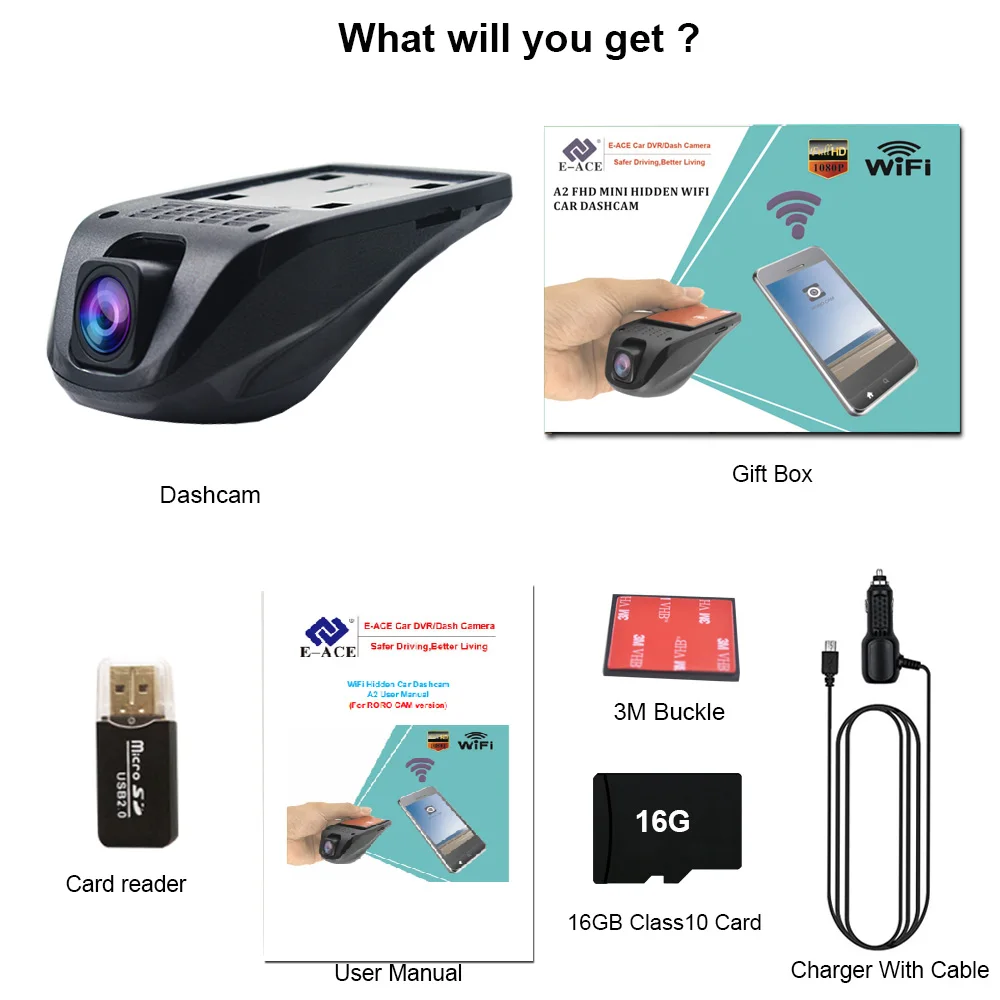 E ACE WiFi Автомобильный видеорегистратор Камера NTK 96658 Full HD 1080P Авто регистраторы