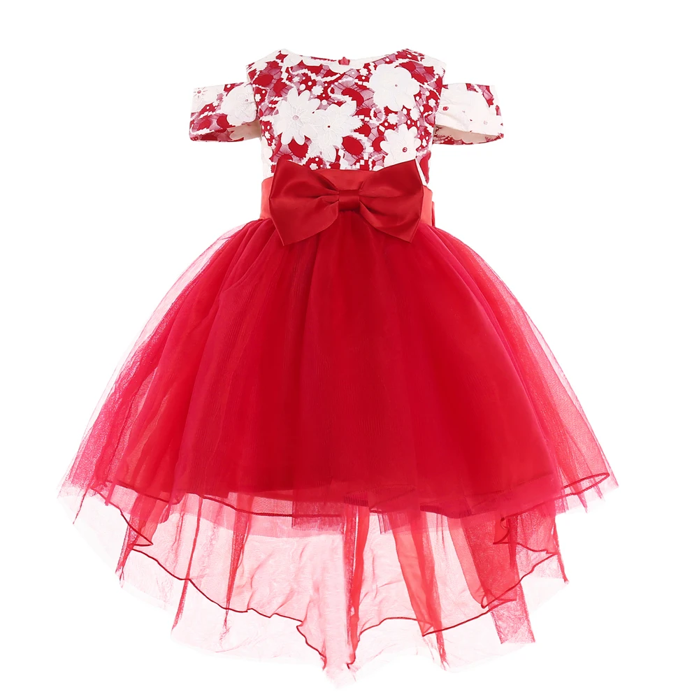 2018 New Flower Princess Girls Dress Off Shoulder Wedding Party Kids Lace Dresses For Girls Big Bow Children Costumes 10 Years (2)