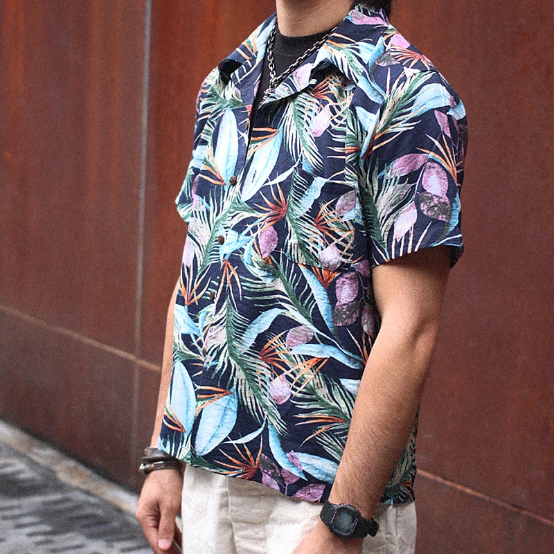 

NON STOCK Tropical Plants Print Hawaiian Shirts Men Casual Aloha Beach Party