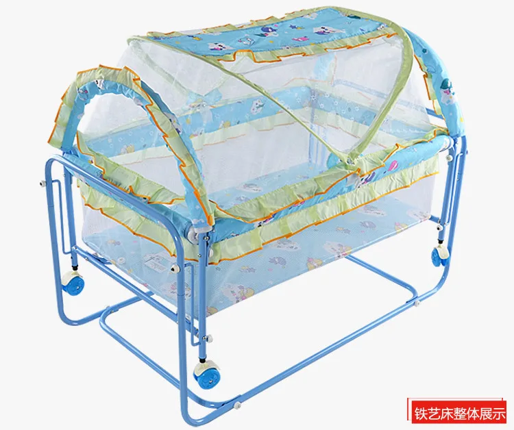 Детская железная металлическая кроватка качели кровать с роликом качалка игровая кровать складная детская кроватка с колесами москитная сетка детская кроватка с манежем - Цвет: blue