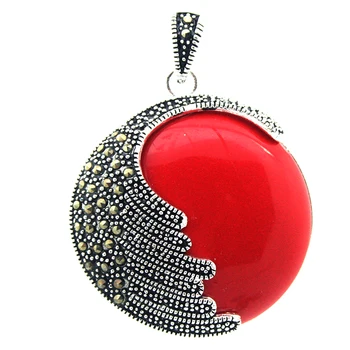 

noble 925 natural 35X35MM red coral macrasite pendant A0510 Chains Bridal Jewelry momennoble lady's