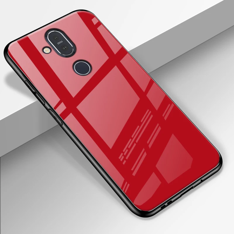UPaitou, Роскошный чехол из закаленного стекла для Nokia 8,1X7X6 6,1 7 Plus, ТПУ бампер, противоударный чехол для Nokia x7, задняя крышка - Цвет: Красный