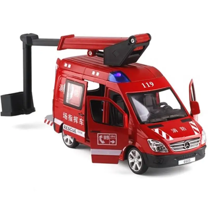 

Alloy car 119 fire rescue vehicle with sound and light pull back fire truck fire alarm car model educational toys for boy kids