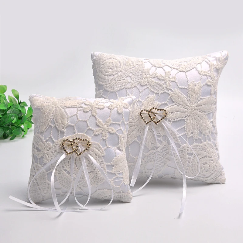

10/15cm Square Wedding Ring Pillow Coussin Alliance Bridal Flower Lace Cushion Wedding Marriage Ceremony Decoration