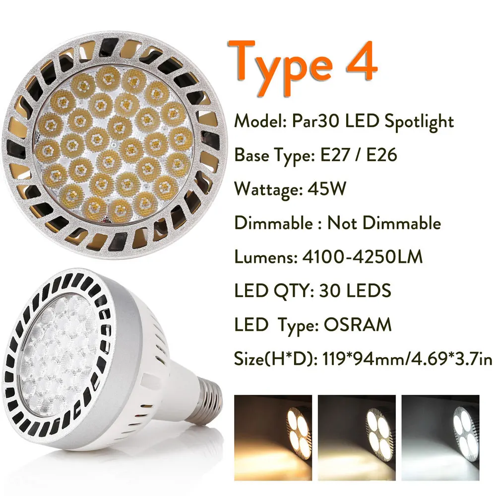 PAR30 лампа 35 Вт 45 Вт трековые прожекторы световые лампы E27 COB светодиодный теплый/холодный/натуральный белый точечные лампы для кухни магазин одежды