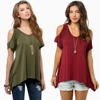 

Unicorn Sale Polyester Knitted Tumblr 2019 Summer Hot Style Off-the-shoulder V-neck Cotton Tail Hem Multicolor Female T-shirt
