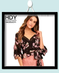 HDY Haoduoyi Solid Black Mesh Semi-Sheer Sexy Women Shirts O-neck Full Sleeve Button Bowknot Belt Lady Tops Casual Female Blouse