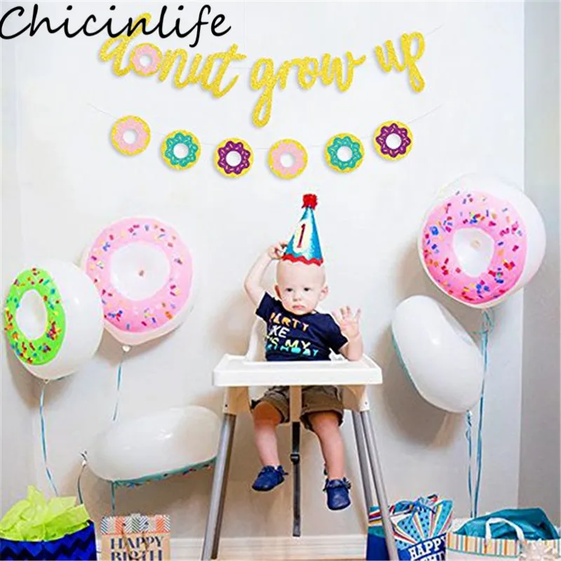 

Chicinlife 1Set Gold Donut Grow Up Banner Donut Theme Party Baby Shower Kids Favors 1St Birthday Party Banner Decor Supplies
