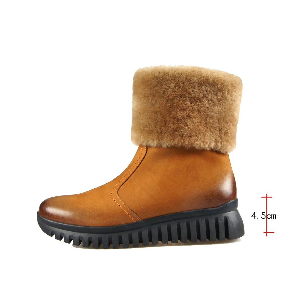 Lid044 Cuir Brun Brown Plate Muyisexi Véritable Bottes Laine forme Femmes yellow Qualité Wool Neige Chaussures Fur Taille Fur En De Plat Hiver Jaune Russie Haute RwXUq7WPW