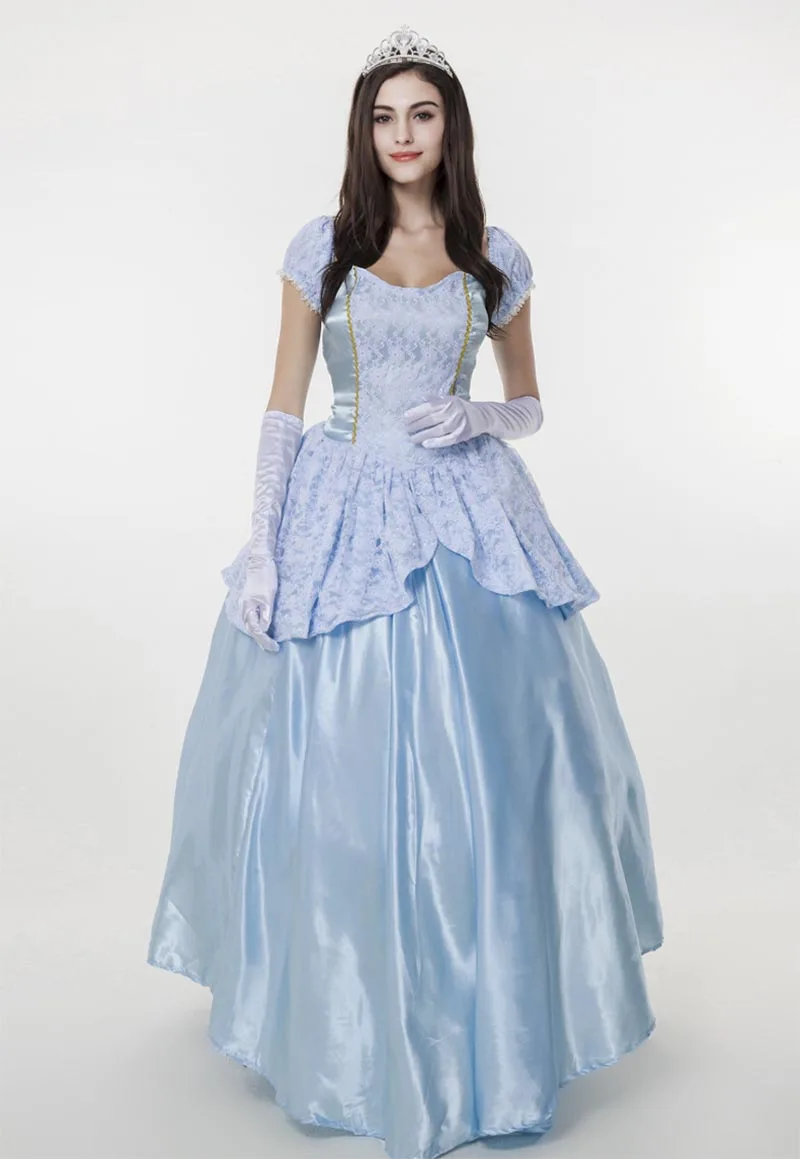 

Adult Princess Dress Halloween Cosplay Costume Fancy Dress Women Ball Gown Party Dress +Crown +Bustle +Gloves Set Plus Size XL