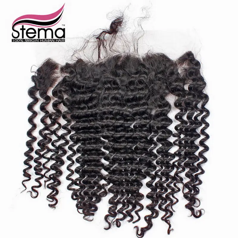 

Free Shipping 4X13 Peruvian Virgin Hair Deep Wave Lace Closure Not Bleached Knots 4X13 Size Swiss Lace Deep Wave Closure