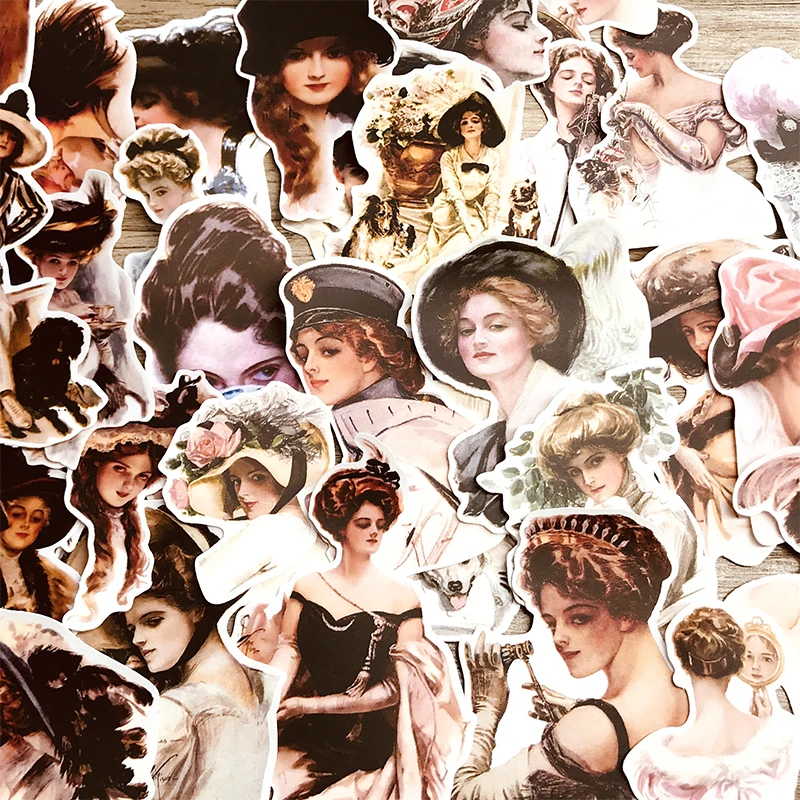 

36pcs retro european and american characters aristocratic girl decoration diy ablum diary scrapbooking label sticker stationery