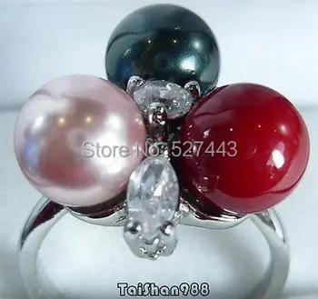 

Wholesale FREE SIPP>Black Purple Shell Pearl Red Coral 18KWGP Crystal Ring Size: 7.8.9