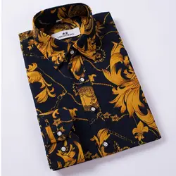 Весенний осенний деловой тонкие повседневные мужские рубашки с длинным рукавом модные мягкие верхние кнопки цветочный принт Тонкий