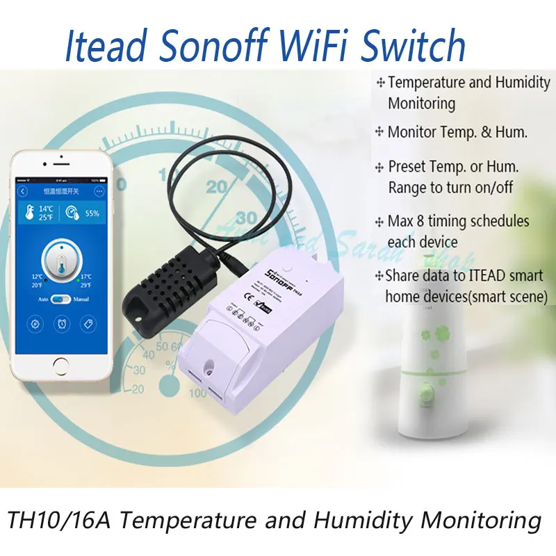 Sonoff TH 10A умный переключатель Wi-Fi для мониторинга температуры и влажности умный переключатель Умный домашний переключатель работает с Alexa Google Home