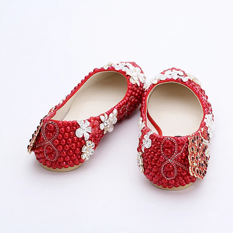 Классические женские свадебные туфли; красные туфли на плоской подошве с жемчугом; туфли подружки невесты со стразами; женские весенние вечерние туфли на плоской подошве; большие размеры