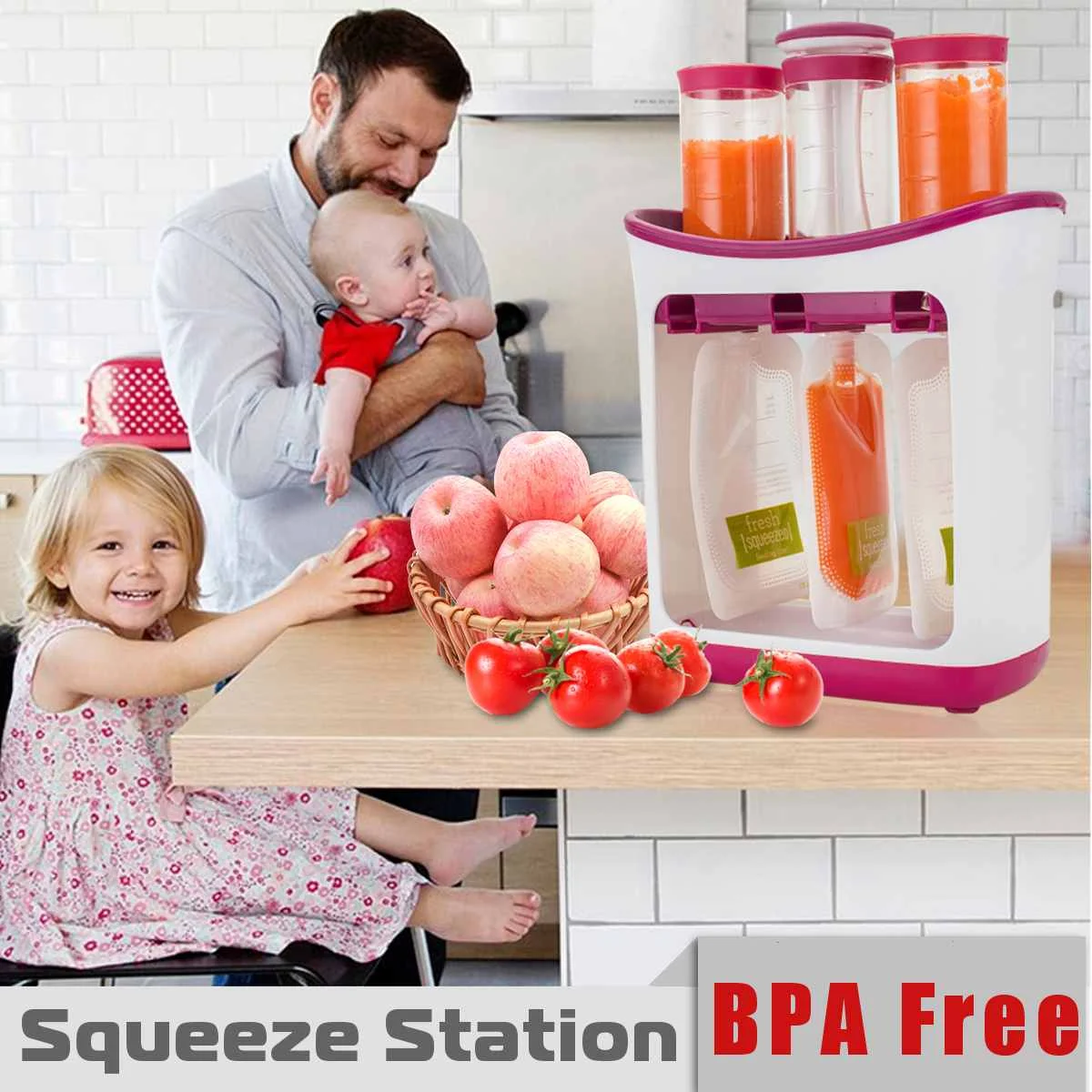 

Infant Baby Elderly Feeding Food Squeeze Station Toddler Fruit Maker Dispenser Homemade 21x22x9cm ABS plastic + Food-grade PP