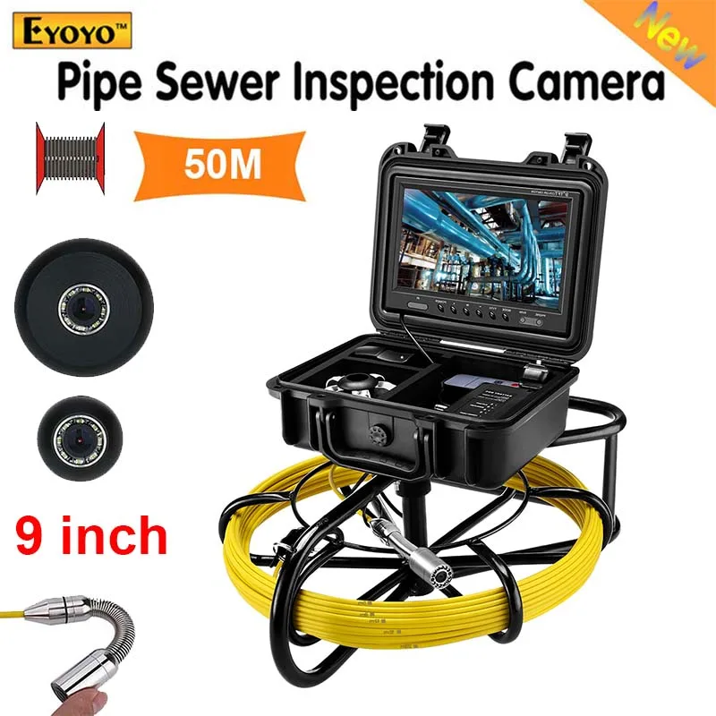 

Eyoyo 50M Pipeline Endoscope Inspection Camera Underwater Industrial Plumbing System with 9 Inch LCD Monitor 1000TVL Snake Cam