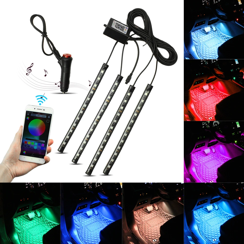 1Set 48LED Car LED Strip Lights 5050SMD RGB Blutooth Wifi Control Interior Light Atmosphere Lamp Fog Lamps With Remote | Лампы и