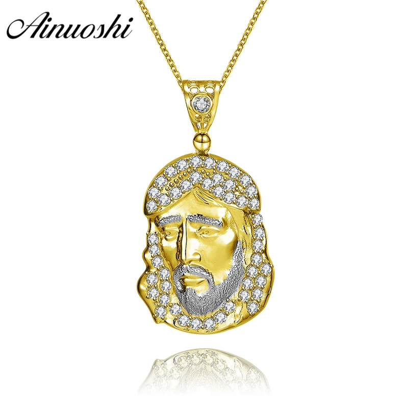 

AINUOSHI Luxurious 10K Solid Yellow Gold Jesus Head Pendant Birthday Church Accessory Christian Jewelry 3.6g Separate Pendant