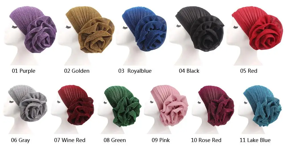 Muslim Women Turban India Beanie Hat Flower Stretch Arab Hat Head Scarf Wrap Cap Jersey Cover Bonnet Glitter Headwear Fashion