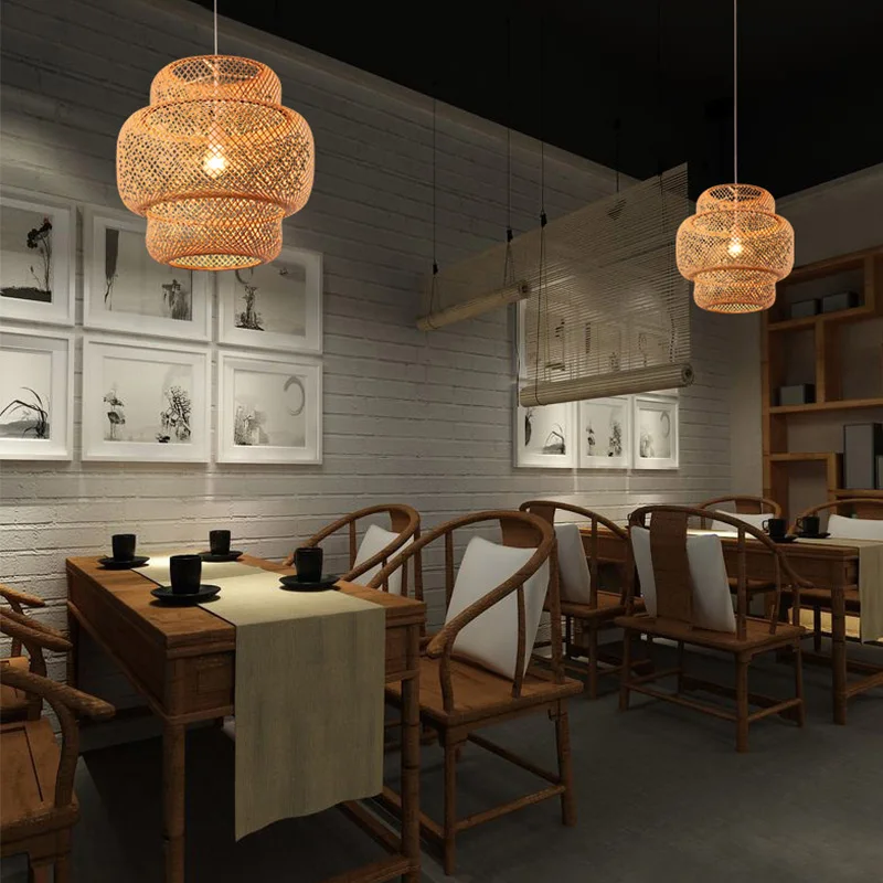 Китайский Сельский стиль ручной работы ротанга ткачество подвесные светильники для ресторана кафе, оригинальность бамбука кованого Лофт подвесной светильник
