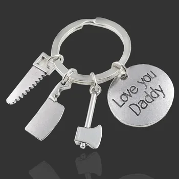 

Love You Daddy Family Love Key Chain Axe Saw Gadget Dad Father Gift Keyring Fashion Jewelry Birthday Car key Accessories Gift