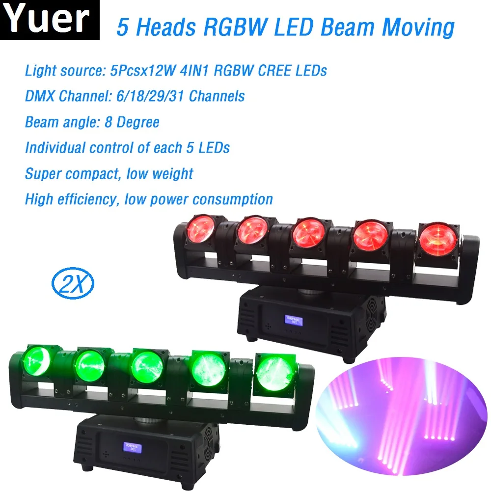 

2Pcs/Lot 5x12w LED Moving Head Bar Lights 6/18/29/31 Channels DMX512 8 Degree Beam angle KTV Bar party DJ Disco Stage Lights