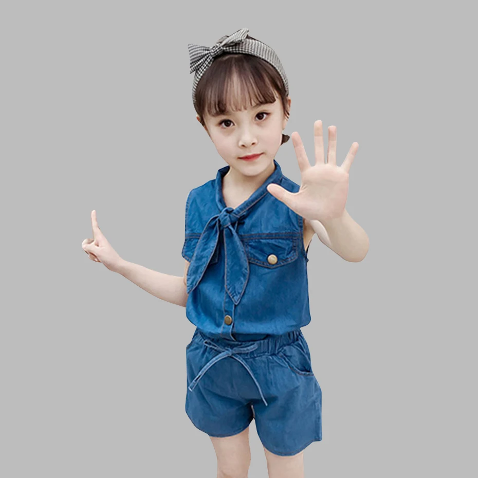 

Teen Clothes For Girls Denim Vest + Shorts 2PCS Girl Summer Clothing Set Teenage Kids Clothing Set 6 8 10 12 13 14 Year