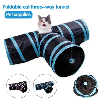 

Foldable Pet Cat Tunnel Indoor Outdoor Pet Training Exercise Play Toys 3 Holes Tent Nest Tunnel Tube Balls