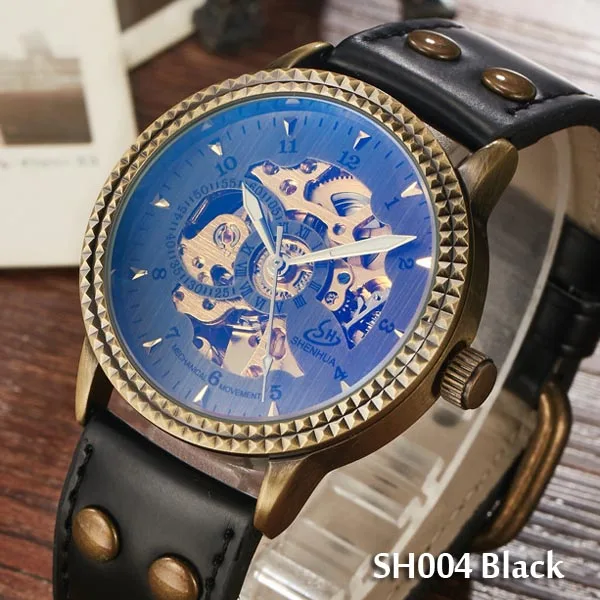 Автоматические механические часы Топ люксовый бренд часы мужские модные спортивные военные наручные часы Полые Череп с автоматическим заводом часы - Цвет: SH004B