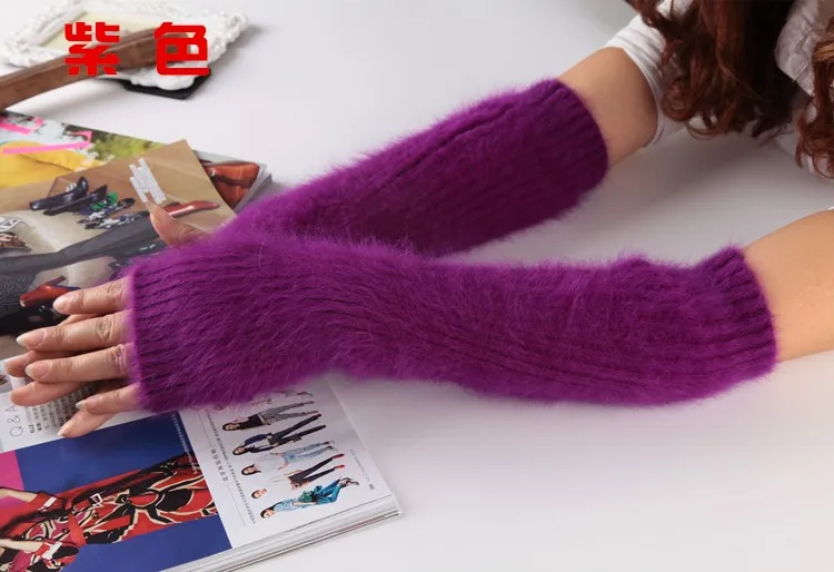 Smpevrg зимние длинные норковые бархатные женские перчатки, набор с половинными пальцами, длинные перчатки, зимние утолщенные теплые Рукава - Цвет: Фиолетовый