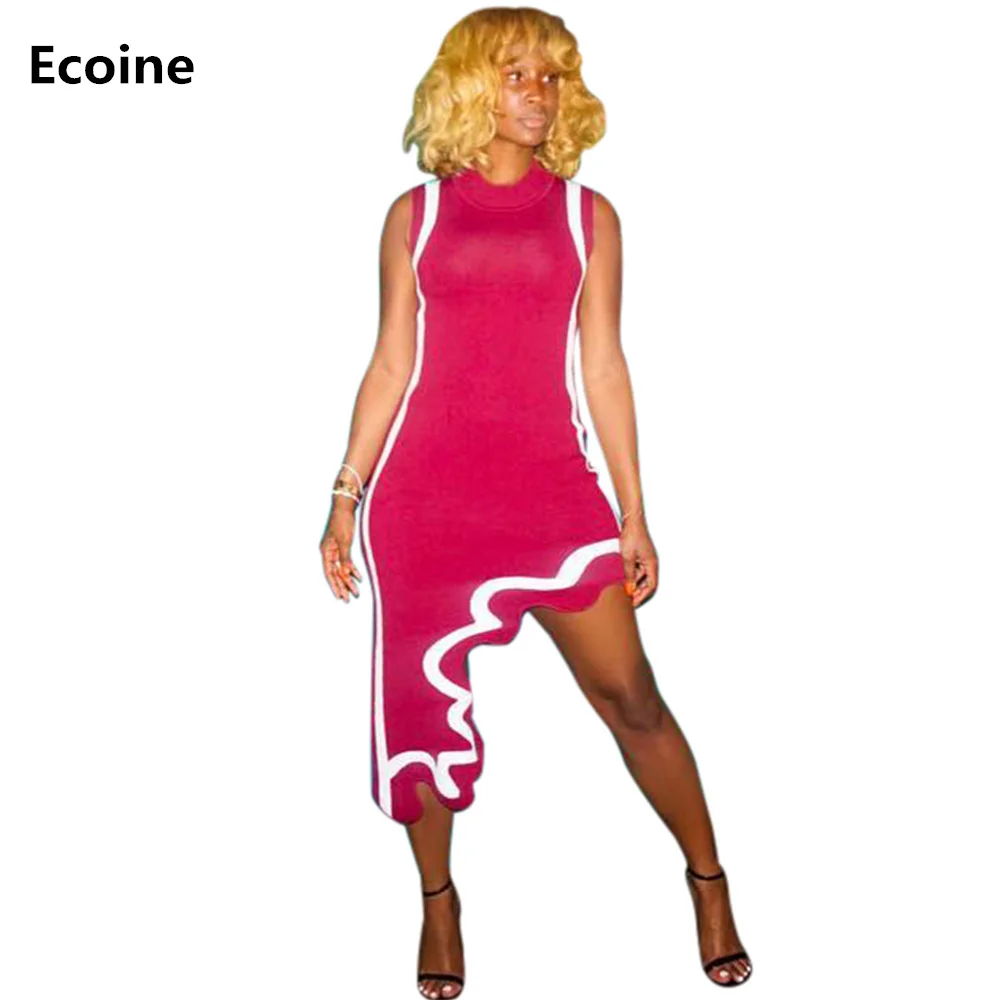 

Summer Dress Woman Sexy Skinny Sleeveless Dress Sheath Bodycon Irregular Dress Elegant Party Vestidos Club Outfit Streetwear
