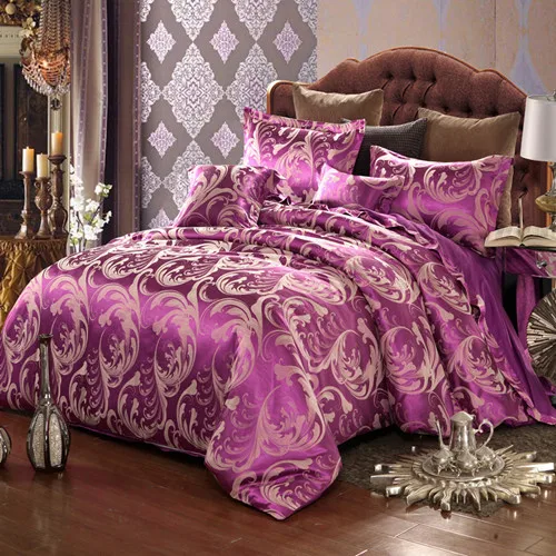 Европейский набор постельных принадлежностей из жаккардовой ткани, роскошный сатиновый постельный комплект постельного белья пружина из листовой стали 4 шт./компл. queen постельные принадлежности набор покрывало на кровать, постельное белье - Цвет: purple Jacquard