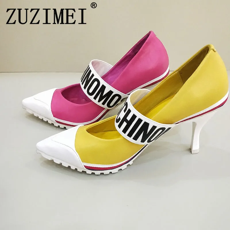 

2019 New Arrival European Station Pumps Shoes Women Monogrammed Alphabet Lace-Up High heel 7.5CM Cross-tied Lady's Party Shoes