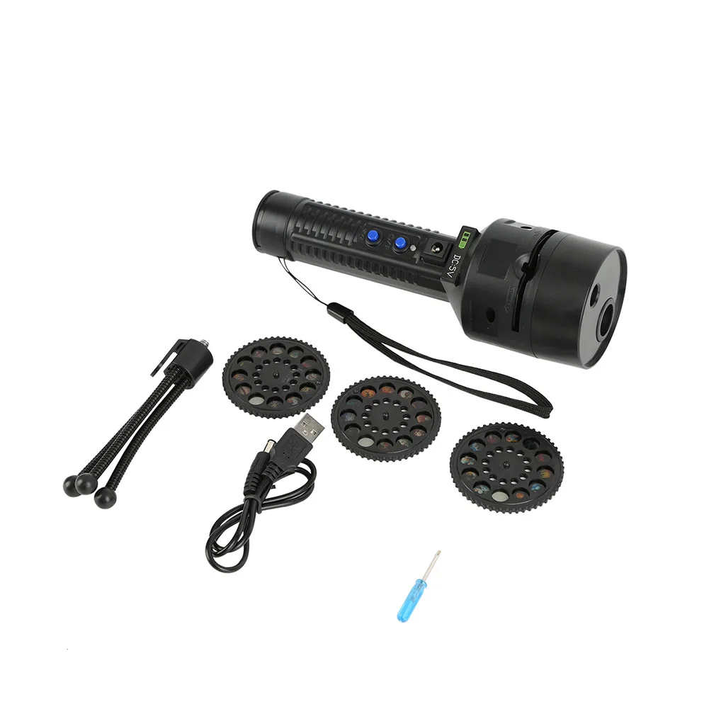 

LED Projector Flashlight With Slides Tripod Screwdriver USB/Battery Powered Handheld Stage Light DAG-ship