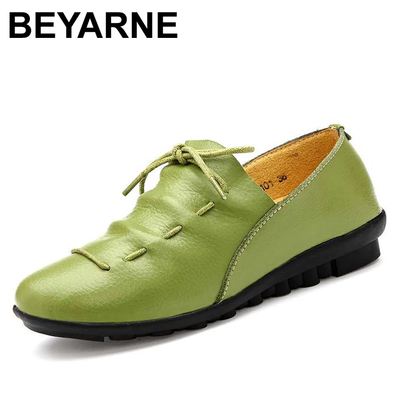 

BEYARNE new fashion leather Moccasins female comfortable maternity flat shoes heel single casual shoes Free Drop Shipping