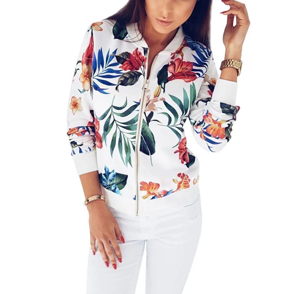 buy  2018 Women Coat Retro Floral Print Zipper Up Jacket Casual Coat Autumn Long Sleeve Outwear Women Ba