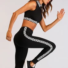 Женский топ с брюками, костюм для йоги, без рукавов, с буквенным принтом в стиле пэчворк, зауженные повседневные комплекты одежды, FI-19ING
