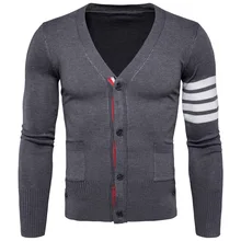 Men’s 2017 Autumn Winter Patchwork Front Button Mens Sweaters Casual Pocket Slim Fit Knitted Cardigan