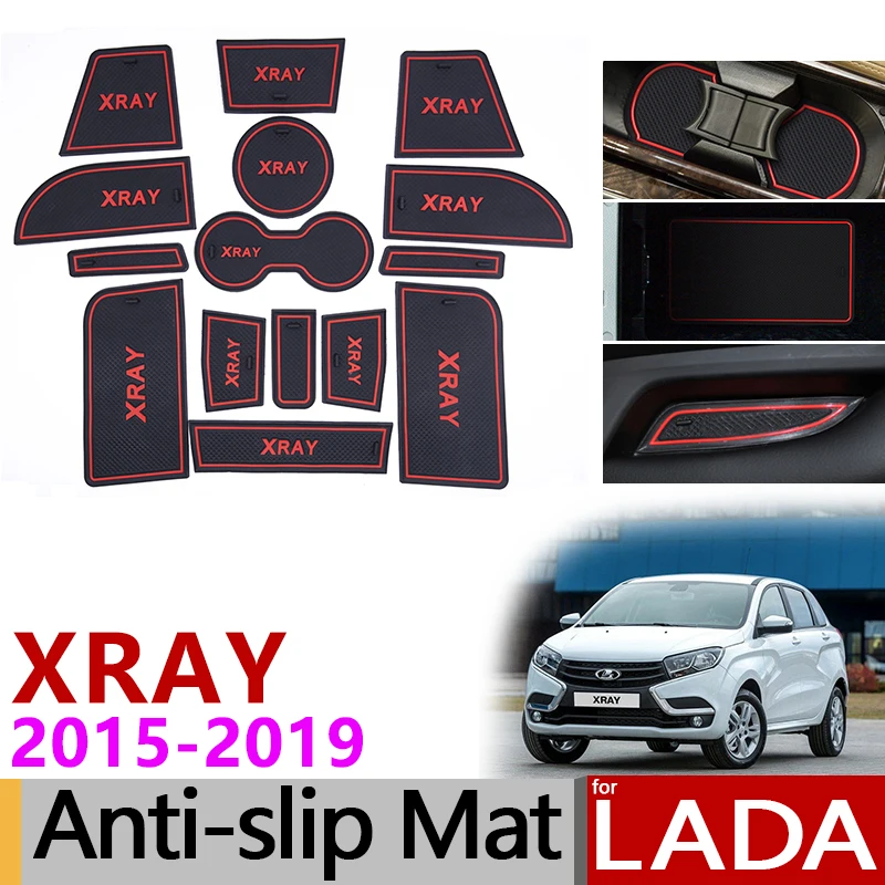 Anti-Slip Gate Slot Mat Cup Rubber Pads Rug for Lada XRAY 2015 2016 2017 2018 2019 Interior Accessories Stickers with logo 15pcs