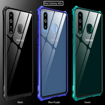 

Luxury Metal Aluminum Bumper + Transparent Tempered Glass Case For Samsung Galaxy A8s Shockproof Cover For Samsung A9 Pro 2019