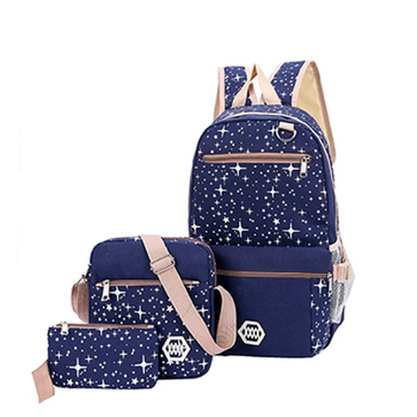 Aelicy подростковые блестящие звезды холщовые комплекты рюкзаков для женщин студентов Большой Школьный рюкзак+ сумка через плечо+ клатч 3 шт - Цвет: BU