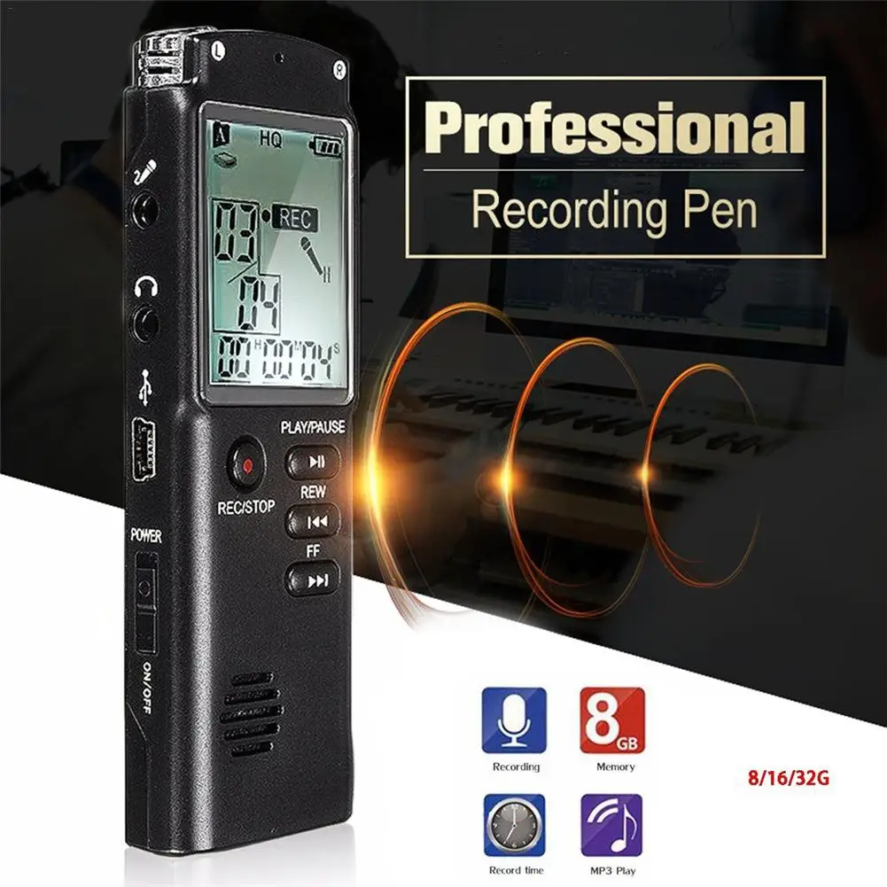32GB Rechargeable LCD Digital Audio Sound Voice Recorder Dictaphone MP3 Player H