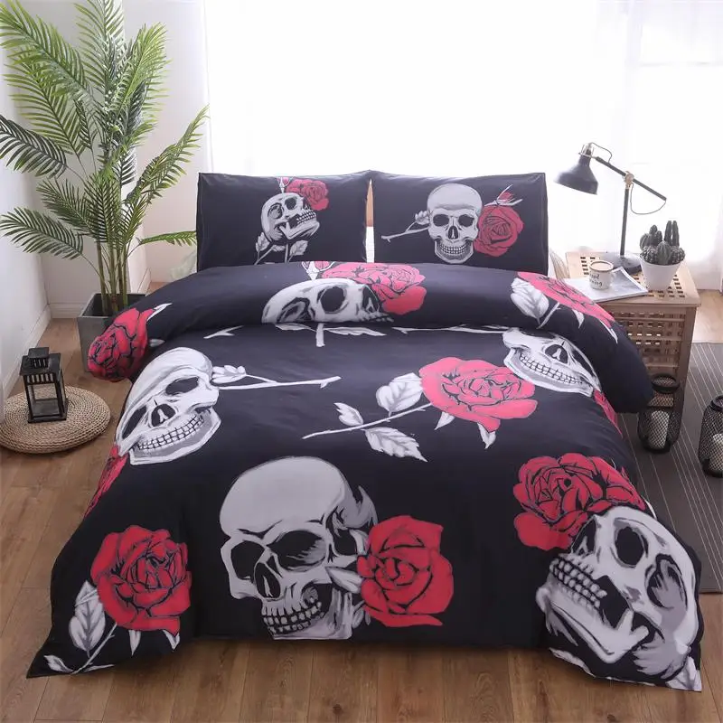 

2/3pcs Super size and trumpet Jacquard bedding set,winter 3d rose skull ,Include soft (duvet cover +pillowcases)- no bedspread
