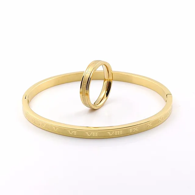 Fashion 3colors Roman Digital Design Bracelets Rings Jewelry Sets Fashion 3colors Roman Digital Design Bracelets Rings Jewelry Sets Wedding For Gold Bangle