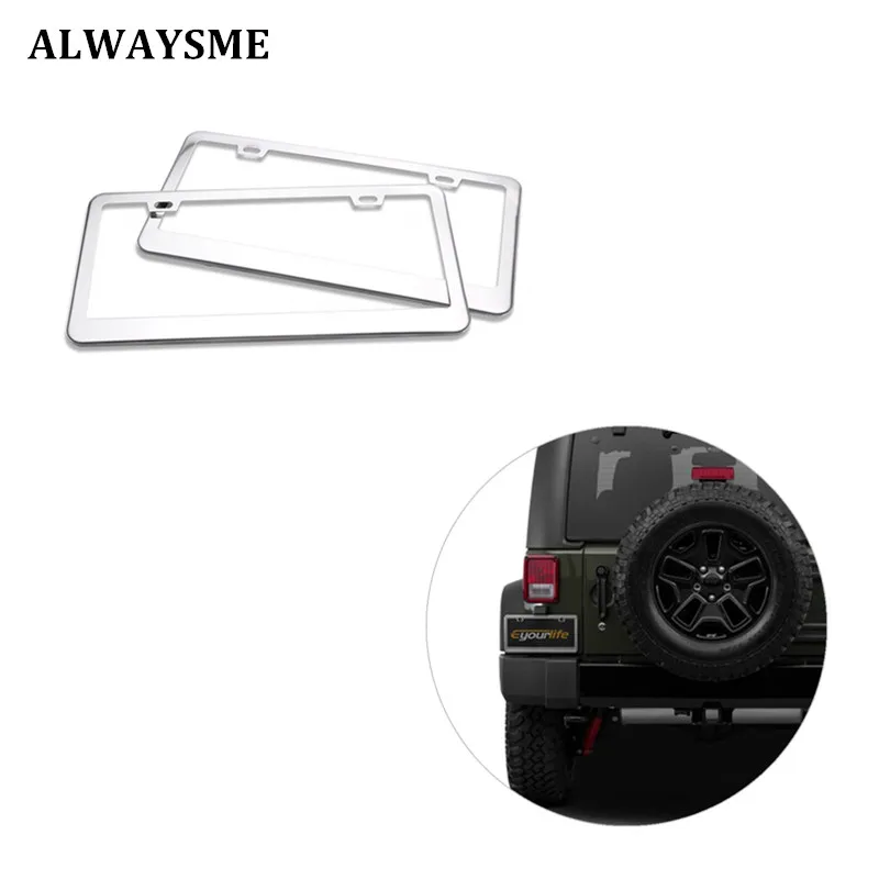 

ALWASYME 2PCS Universal Fits All Canada CAN US America Standard License Plates Frame Covers Stainless Steel Black & White Color