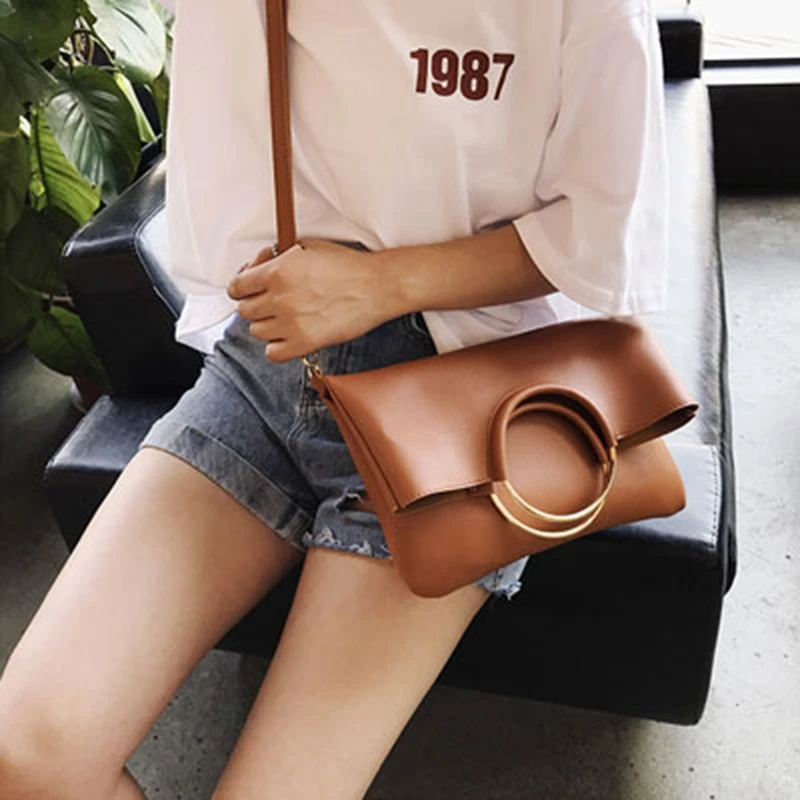 

JHD-Women Fashion Messenger Bag Shoulder Large Bag Ladies Handbag Large Ring Folding Master Bag Day Clutches Envelope Bags